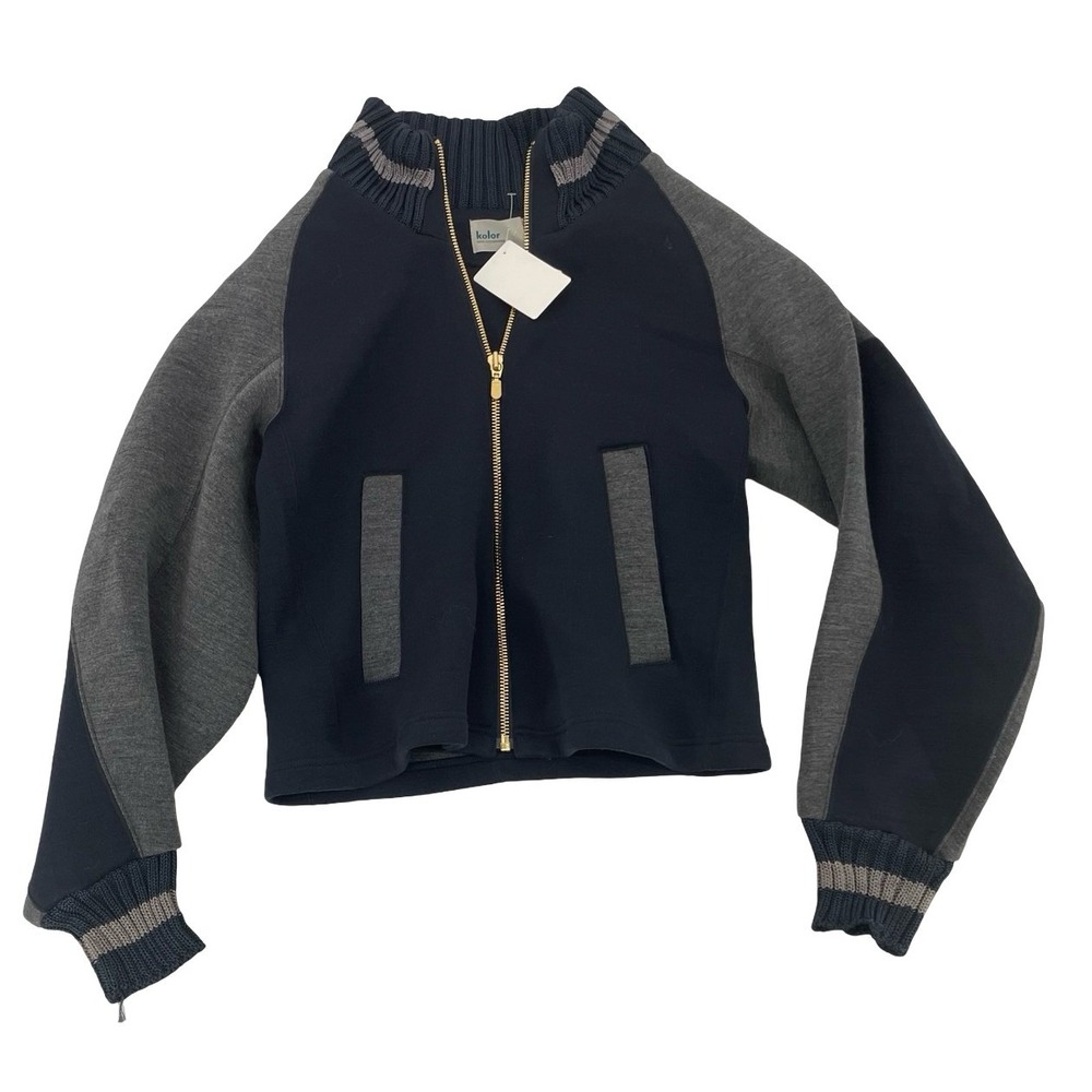 Kolor Women's Jacket Bomber Navy Grey Wool Size 1